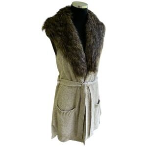 Vintage Y2K Cato Cardigan Women S Long Faux Fur Collar Sweater Jacket Sleeveless
